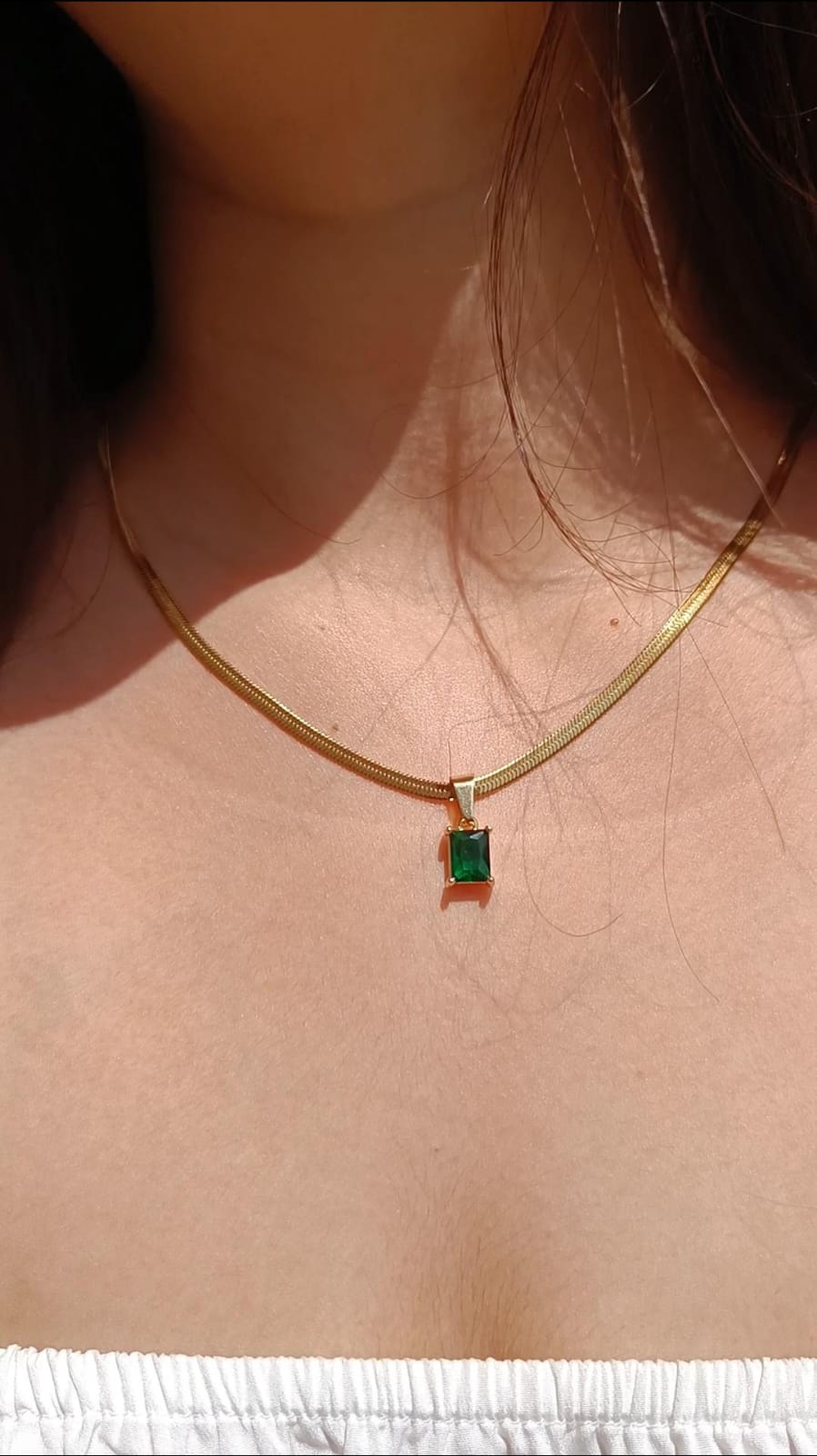 Green Stone Stainless Steel Snake Chain