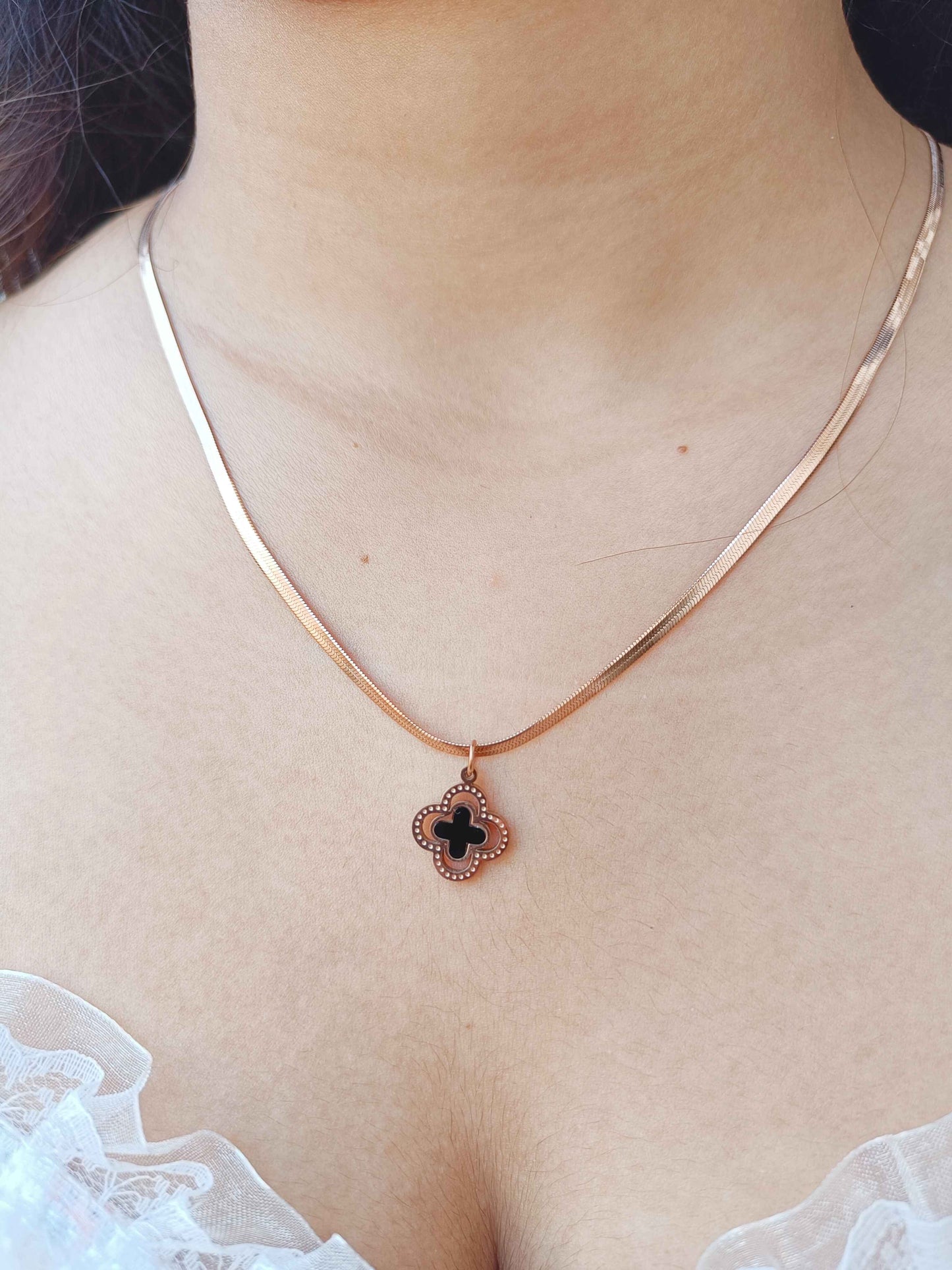 Black Golden Clover Stainless Steel Necklace