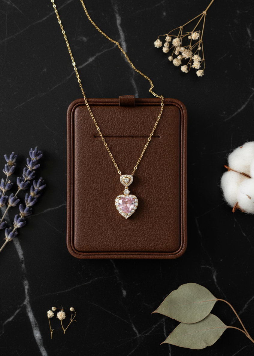 Pink Double Hearts Stainless Steel Necklace