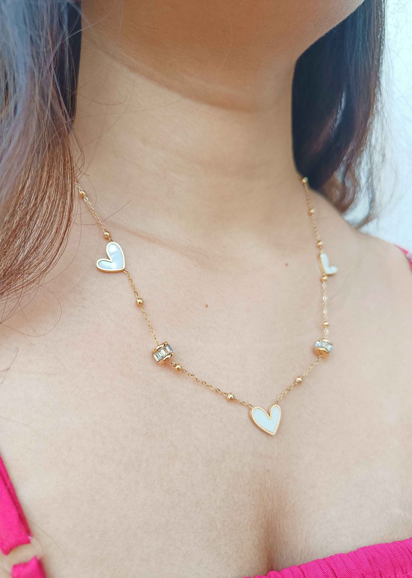 White Hearts Stainless Steel Necklace