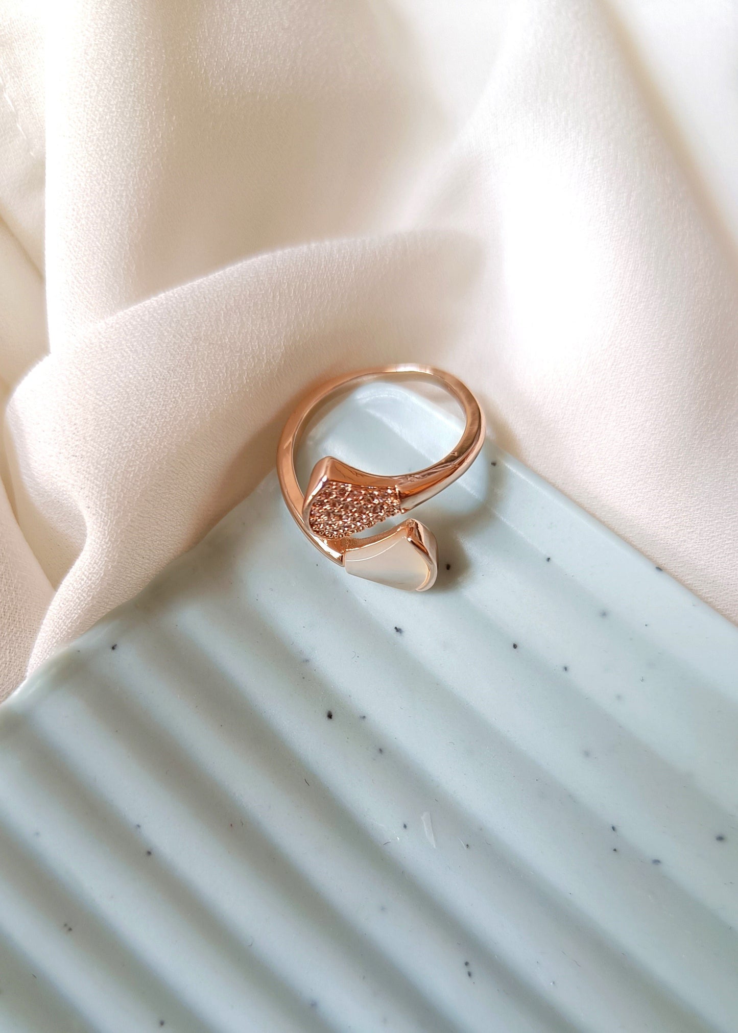 White Pearl Diamond Stainless Steel Ring