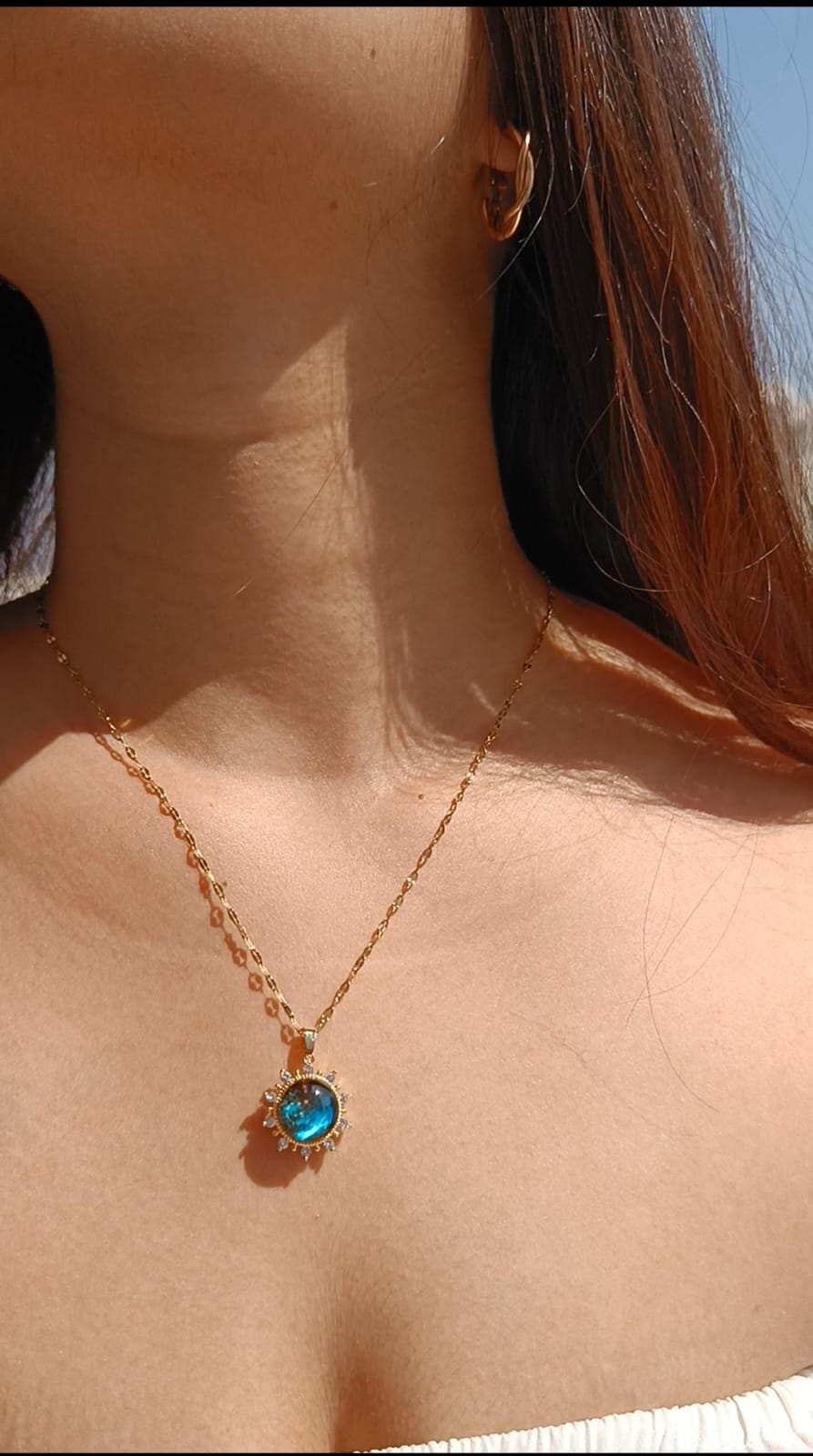 Blue Marble Stainless Steel Sun Necklace