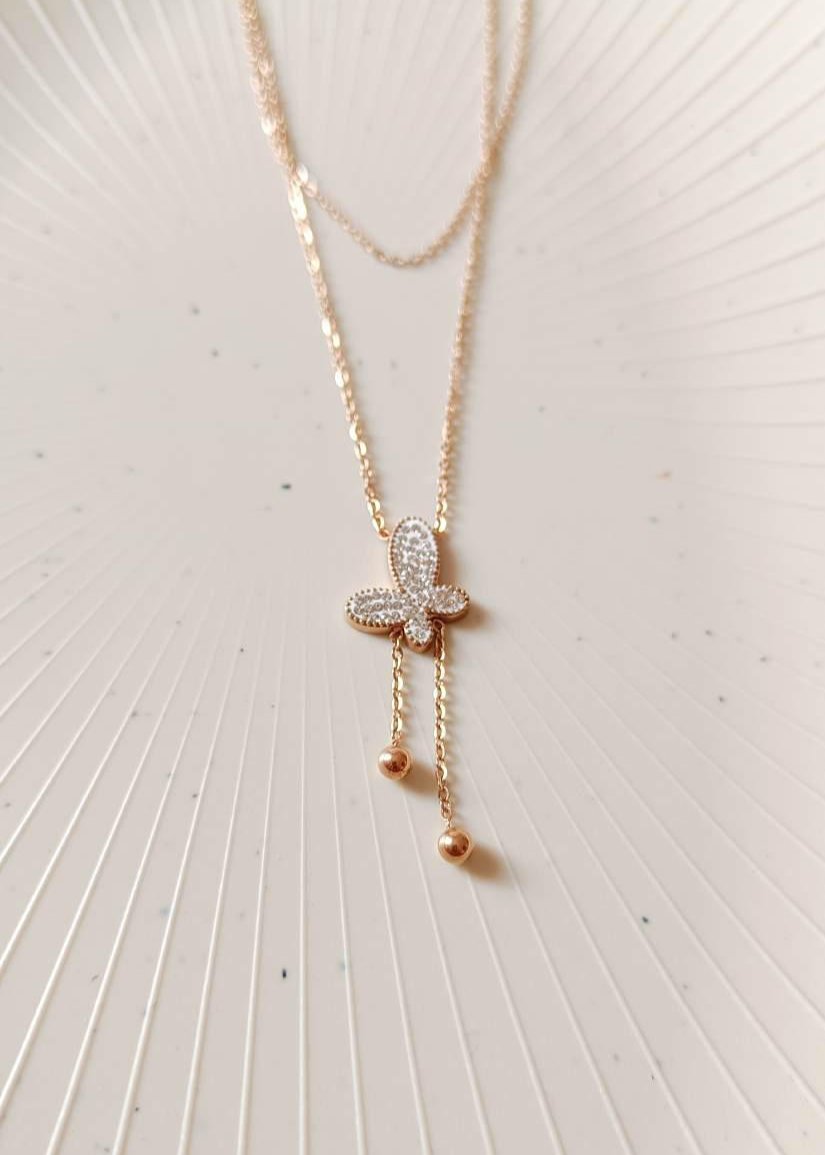 Butterfly Double Layer Stainless Steel Necklace