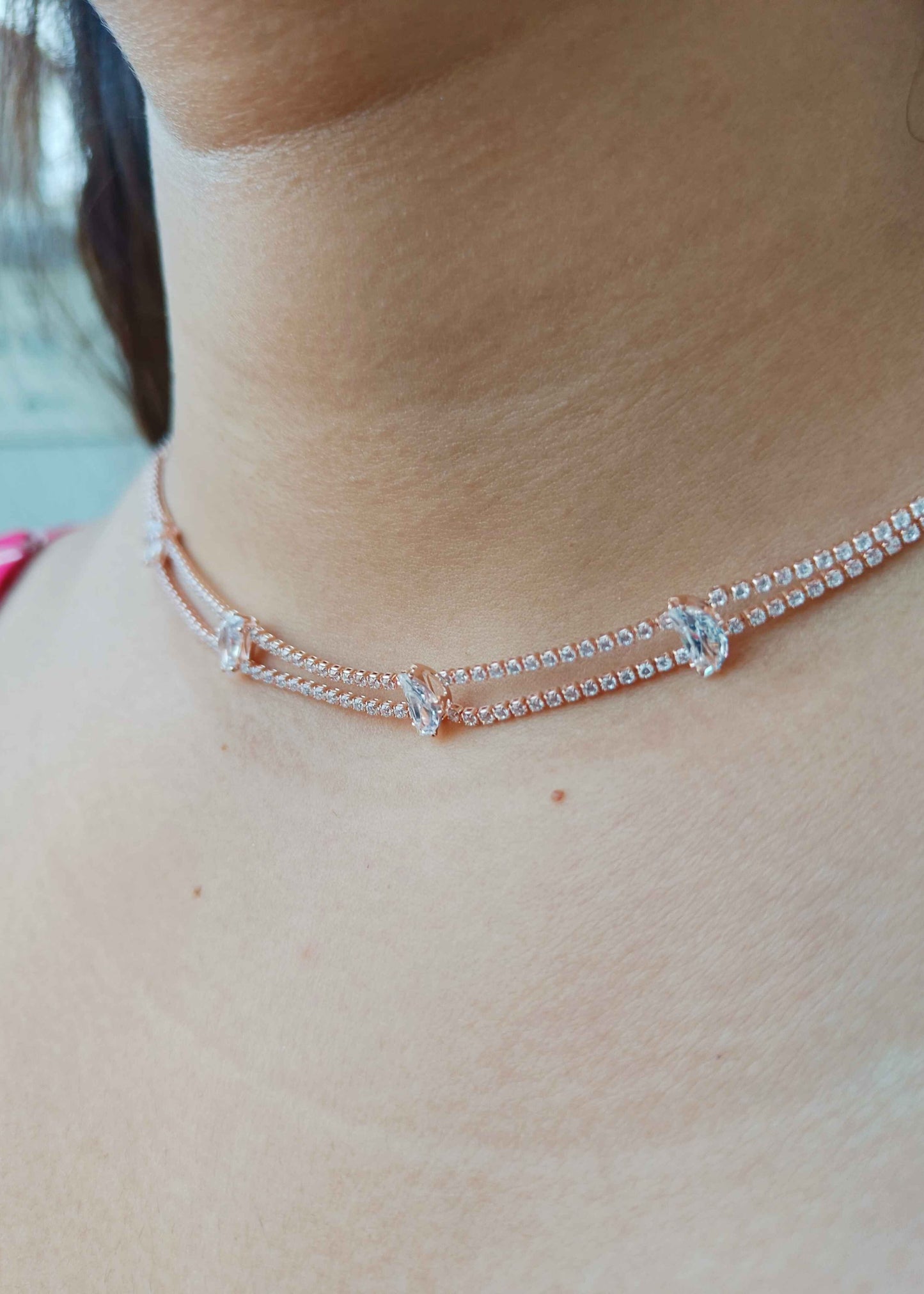 Layered Diamond Stone Necklace