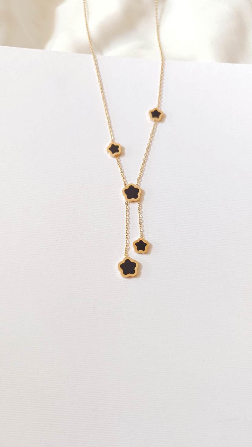Long Black Clover Stainless Steel Necklace