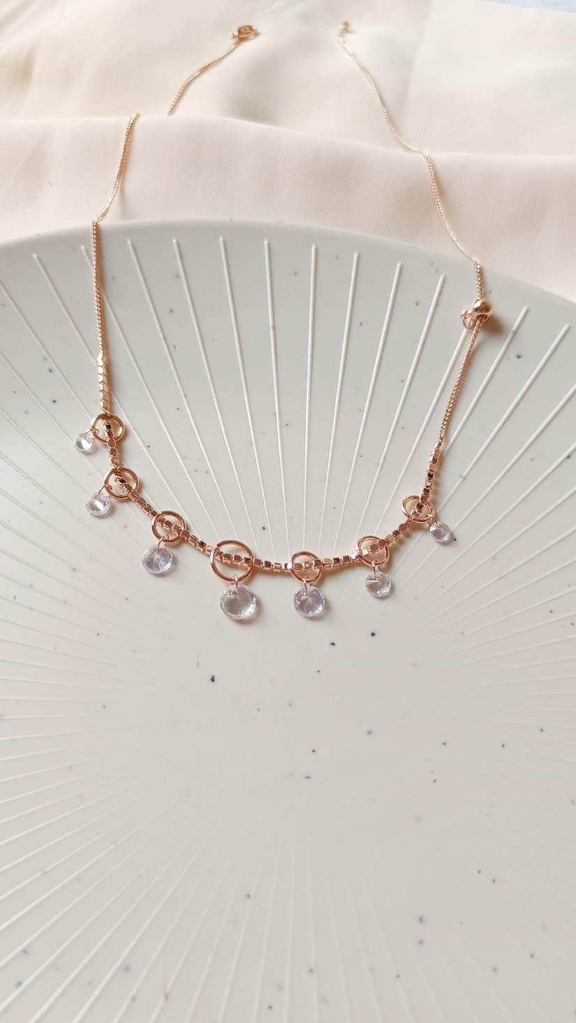 White Stone Drop Stainless Steel Necklace