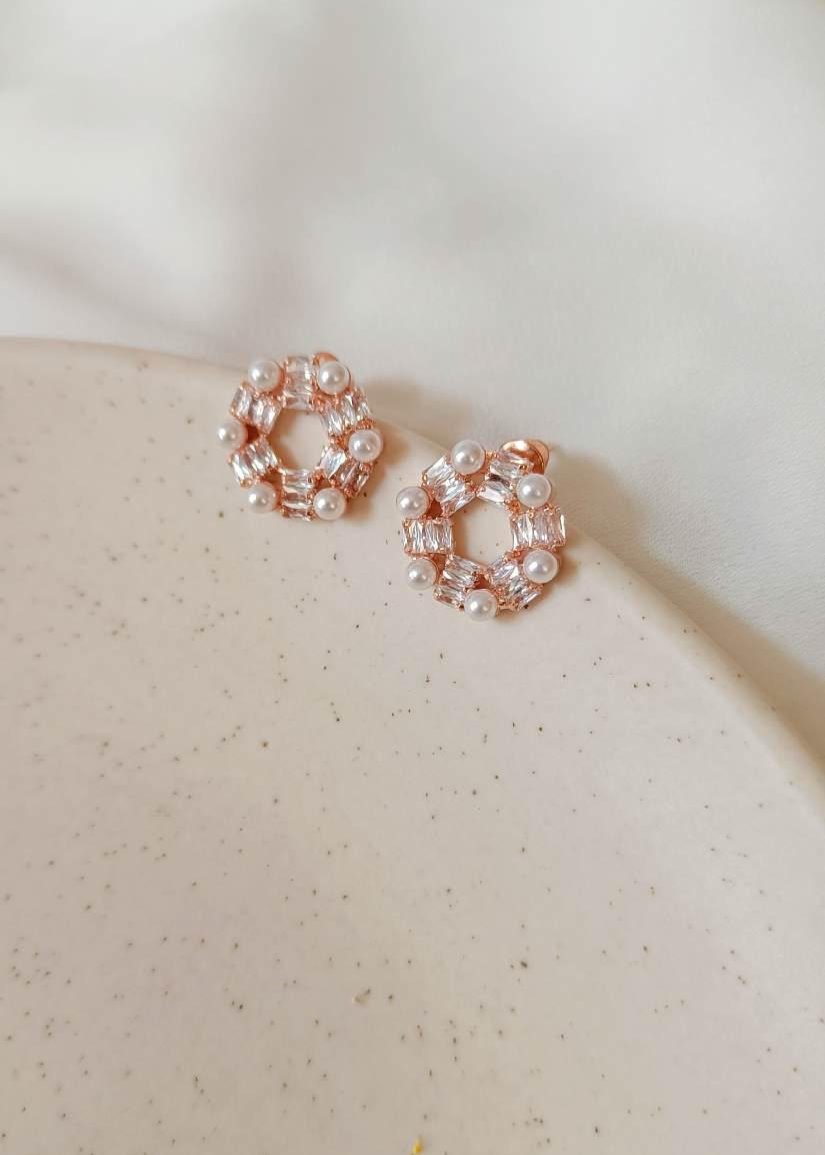 Rose Gold Diamond Pearl Earrings