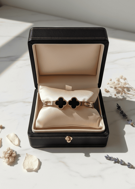 Jewelry box with a bracelet on a light surface