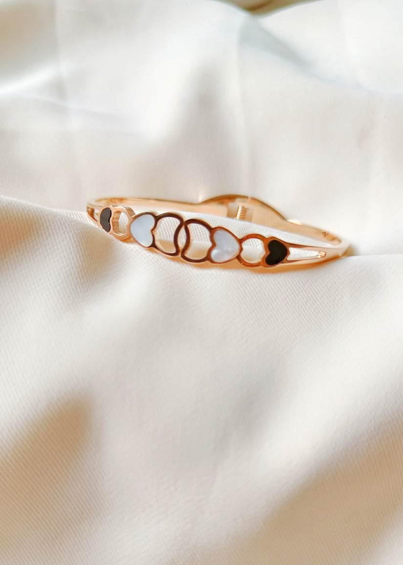 Black White Hearts Stainless Steel Kada Bracelet