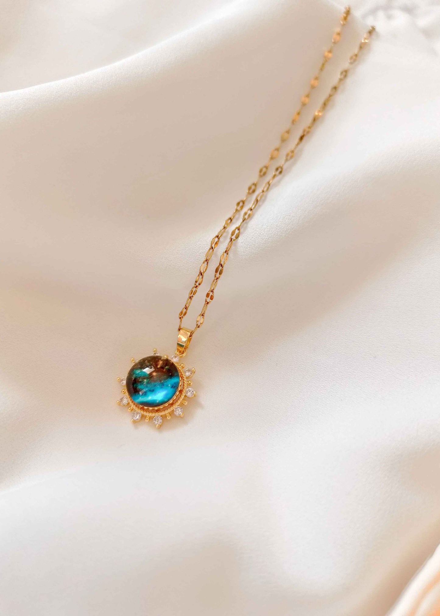 Blue Marble Stainless Steel Sun Necklace