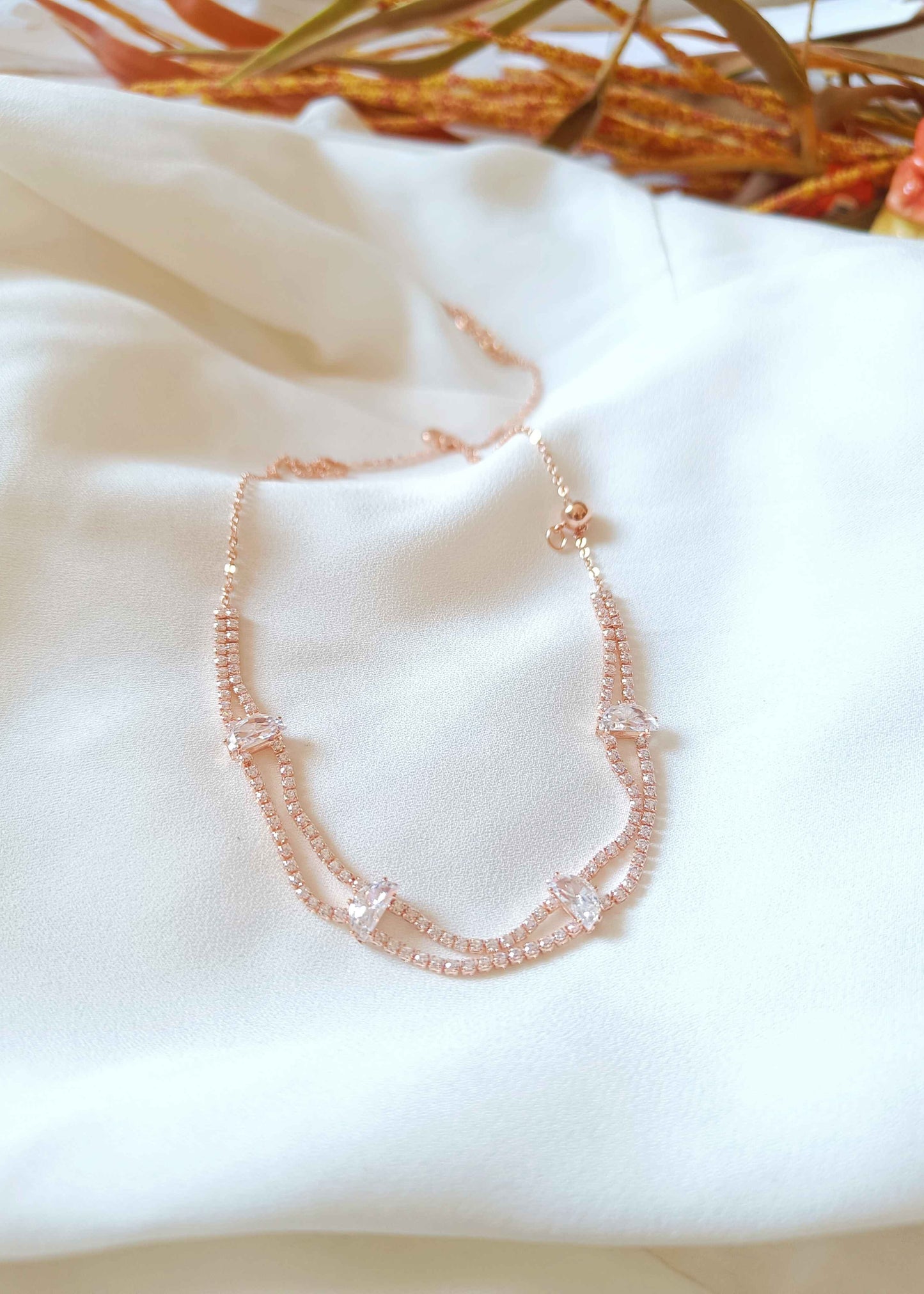 Layered Diamond Stone Necklace