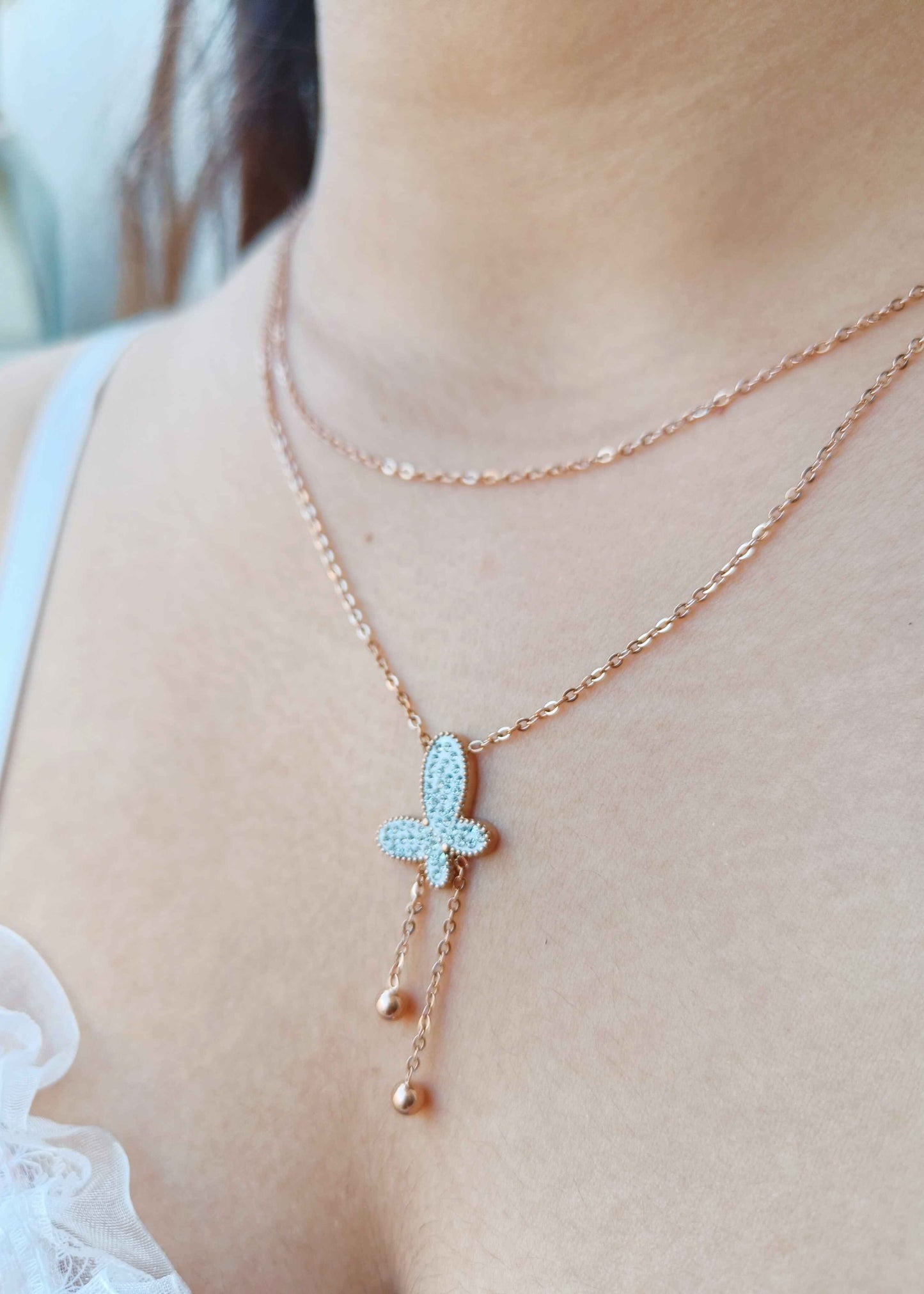 Butterfly Double Layer Stainless Steel Necklace