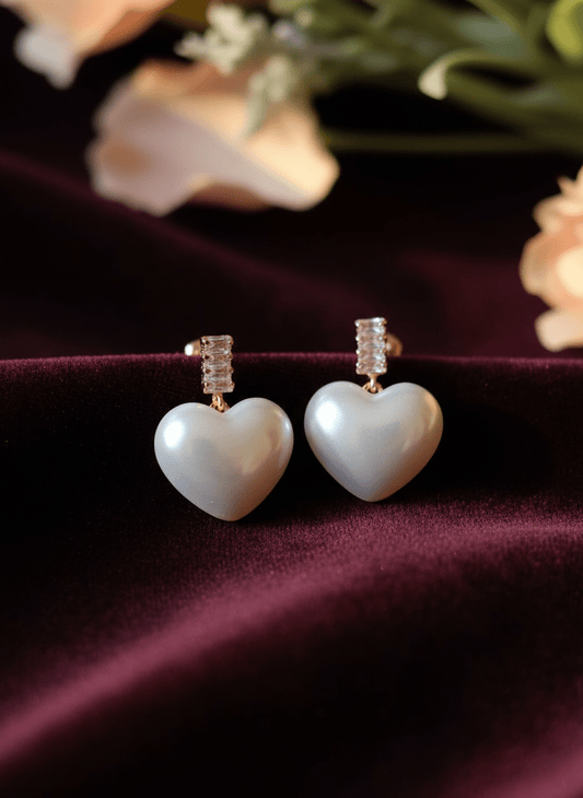 Diamond Pearl Heart Earrings