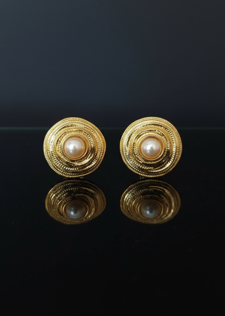 Round Chunky Pearl Stainless Steel Earrings