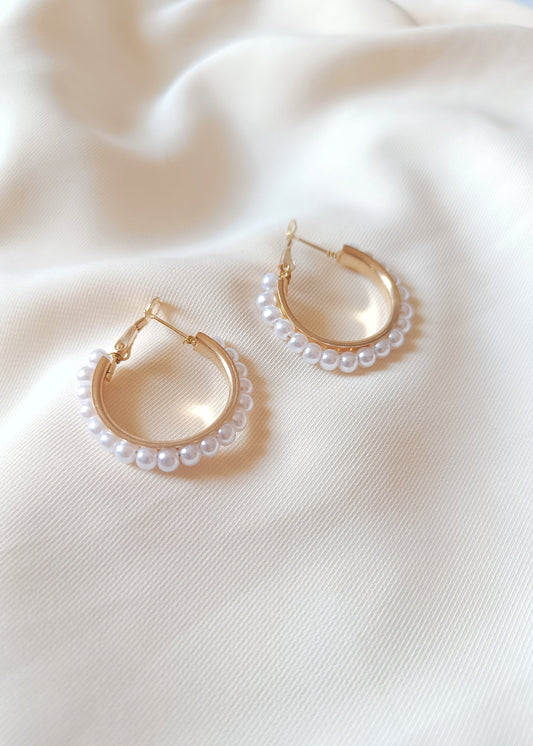 Round Pearl Hoops