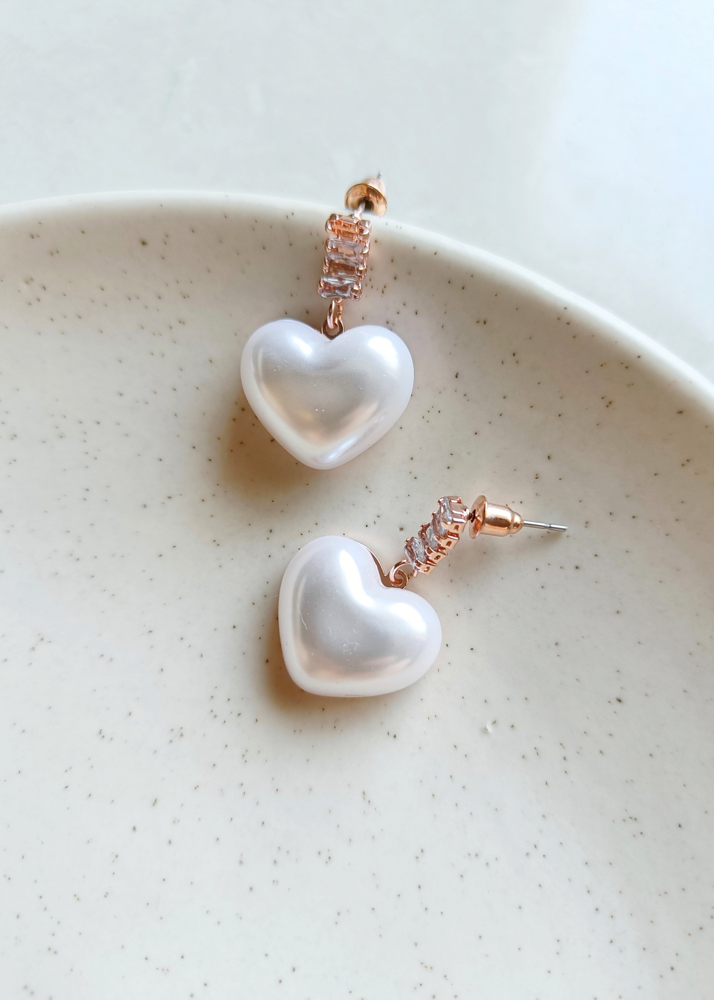 Diamond Pearl Heart Earrings